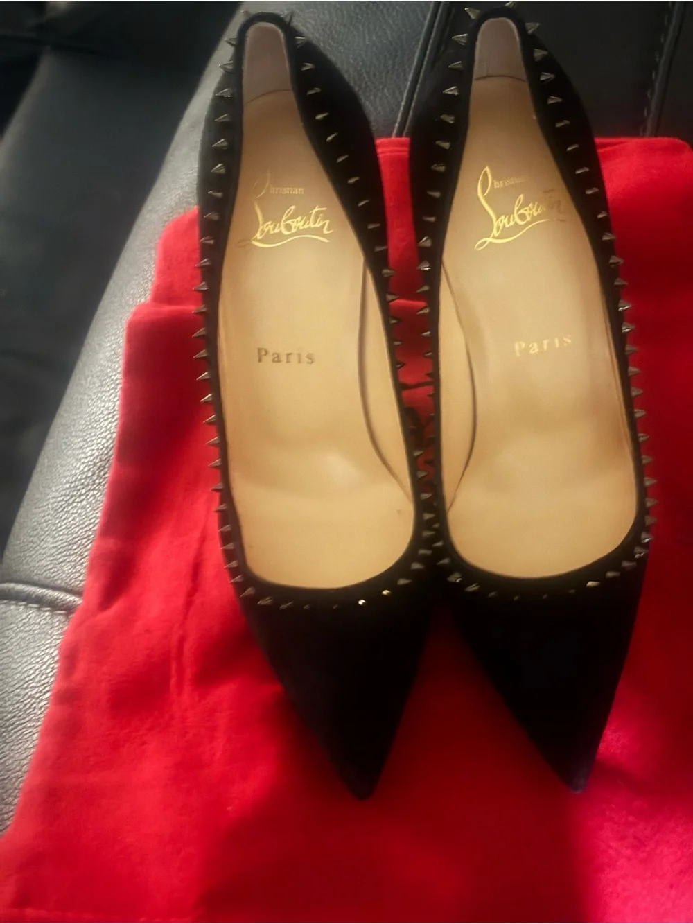 Christian Louboutin Black Studded Pointed-Toe Pumps